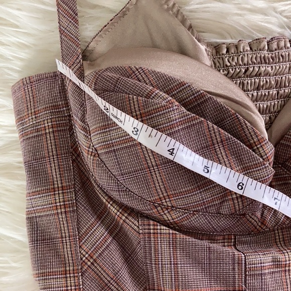 BCBG Girls rouched back midi padded bra brown tan career plad plaid dress size 8 - Picture 12 of 17